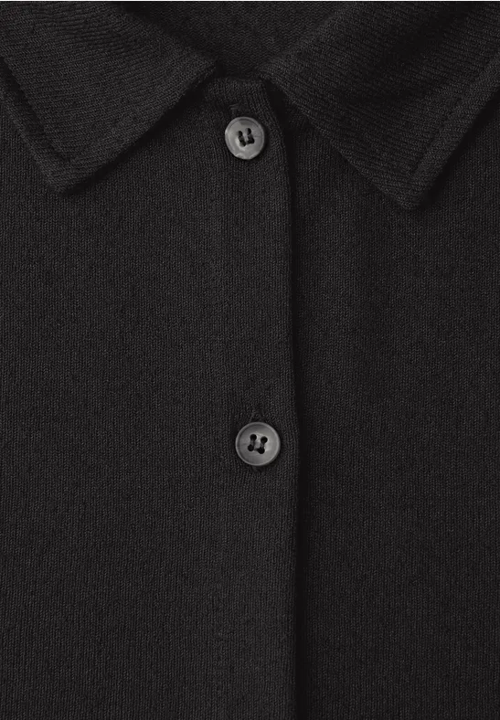 Kurzarm Shirt mit Knopfleiste Black