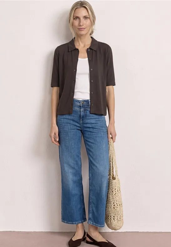 Kurzarm Shirt mit Knopfleiste espresso brown