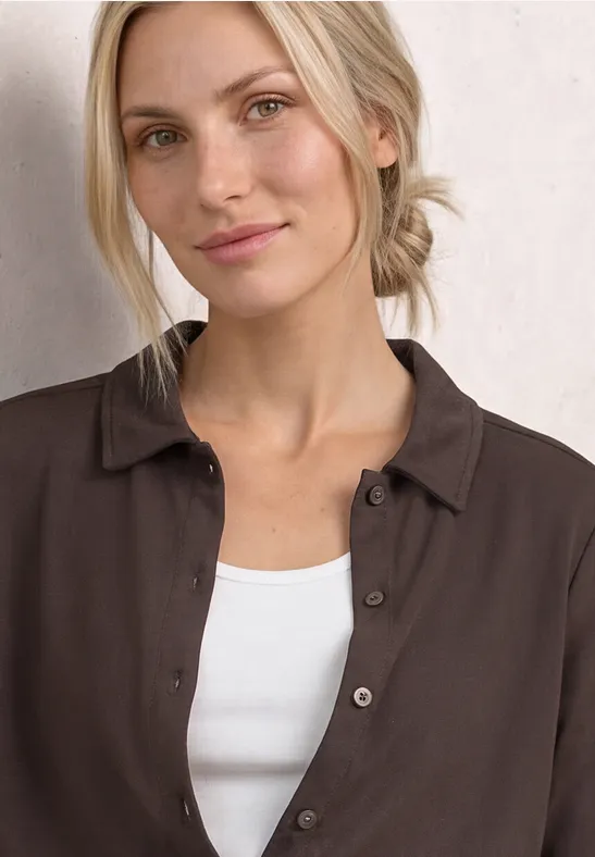 Kurzarm Shirt mit Knopfleiste espresso brown