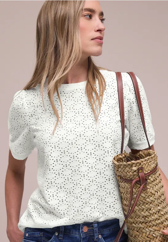 Kurzarm Shirt mit Rundhals aus Spitze off white
