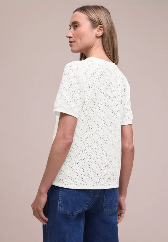 Kurzarm Shirt mit Rundhals aus Spitze off white