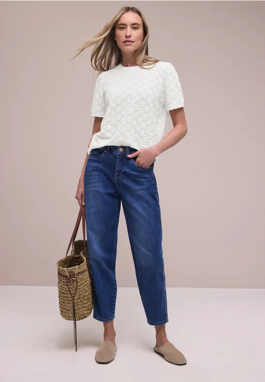 Kurzarm Shirt mit Rundhals aus Spitze off white