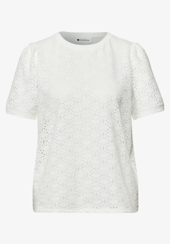 Kurzarm Shirt mit Rundhals aus Spitze off white