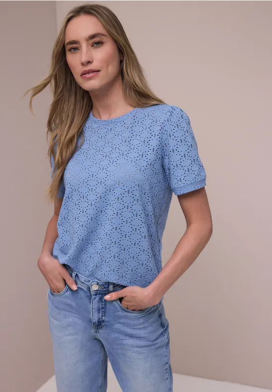 Kurzarm Shirt mit Rundhals aus Spitze drift blue