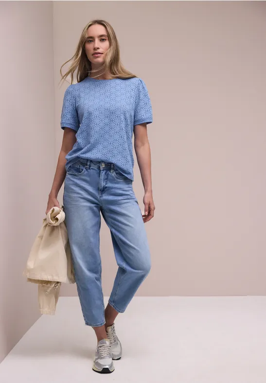 Kurzarm Shirt mit Rundhals aus Spitze drift blue