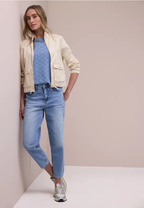 Kurzarm Shirt mit Rundhals aus Spitze drift blue