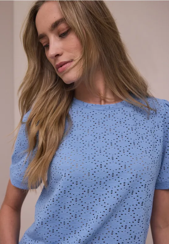 Kurzarm Shirt mit Rundhals aus Spitze drift blue