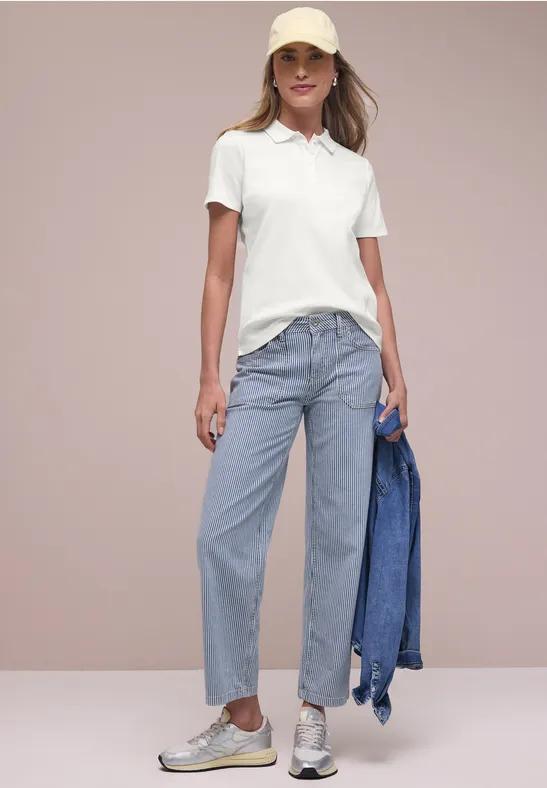 Polo à manches courtes en maille côtelée off white