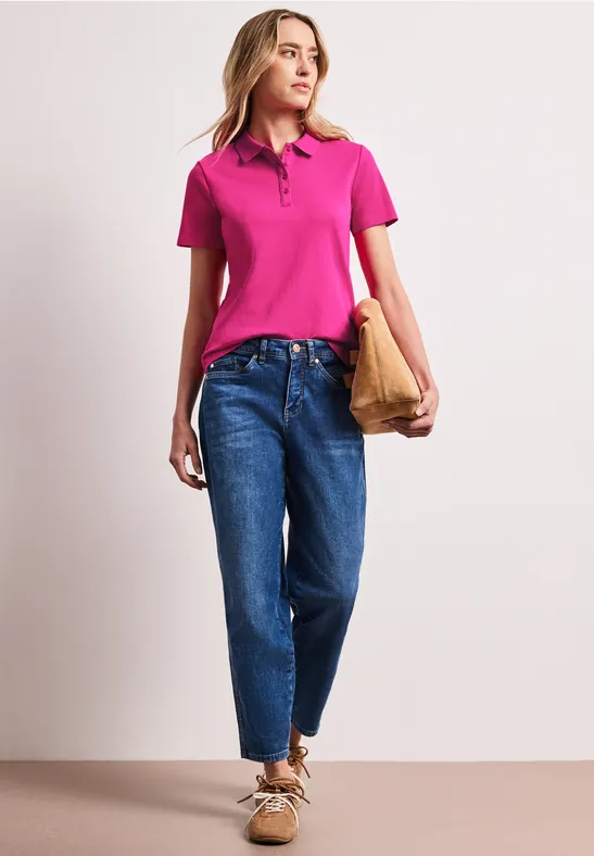 Polo à manches courtes en maille côtelée magenta dream