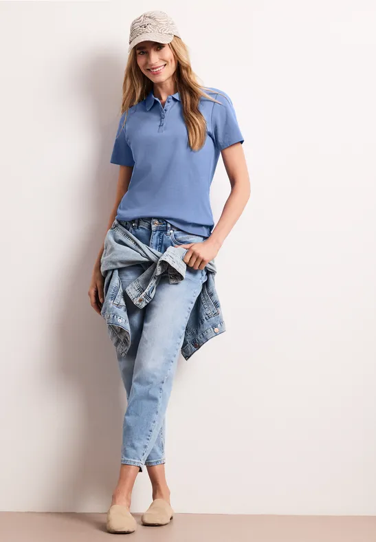 Kurzarm Poloshirt in Rippstruktur drift blue