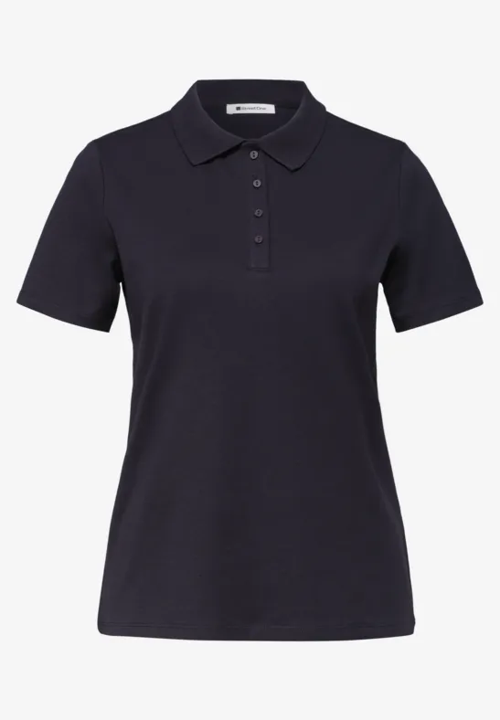 Polo noir uni avec col, patte de boutonnage courte et manches courtes.
