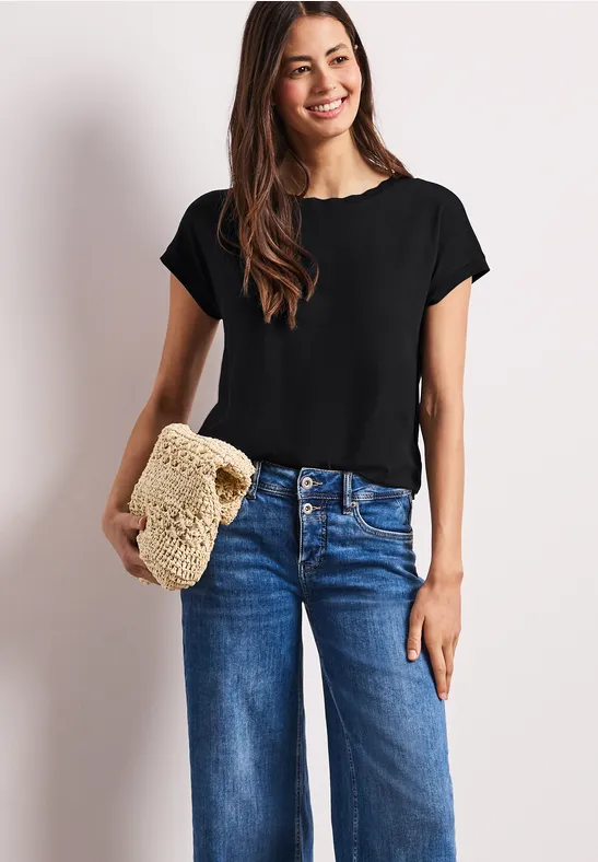 T-Shirt mit Rundhals und Deko-Tape Black