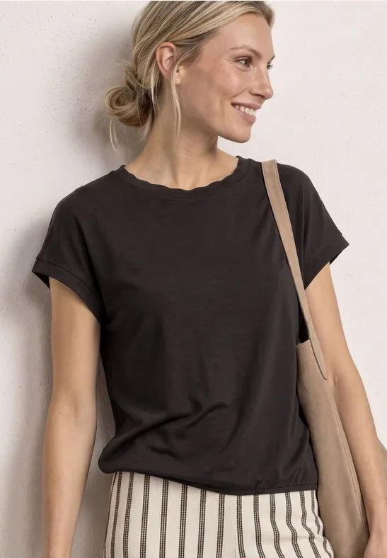 Shirt met ronde hals en decoratieve tape espresso brown