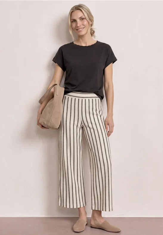 Shirt met ronde hals en decoratieve tape espresso brown