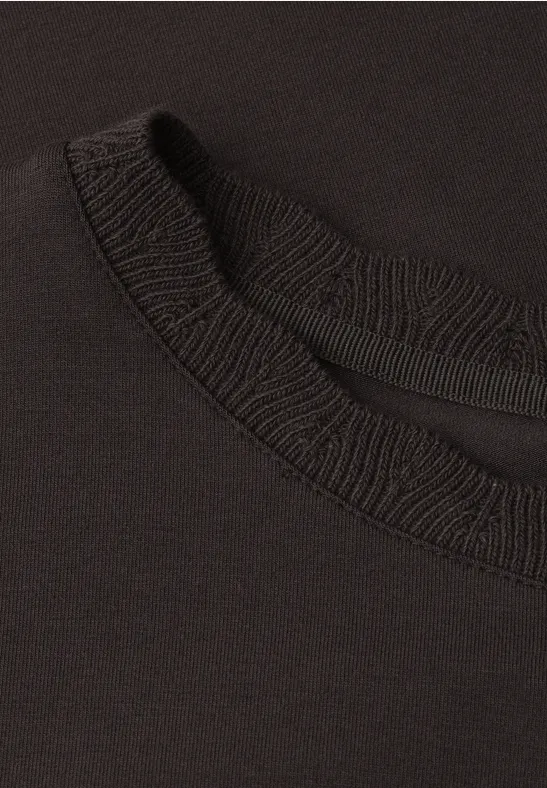 Shirt met ronde hals en decoratieve tape espresso brown