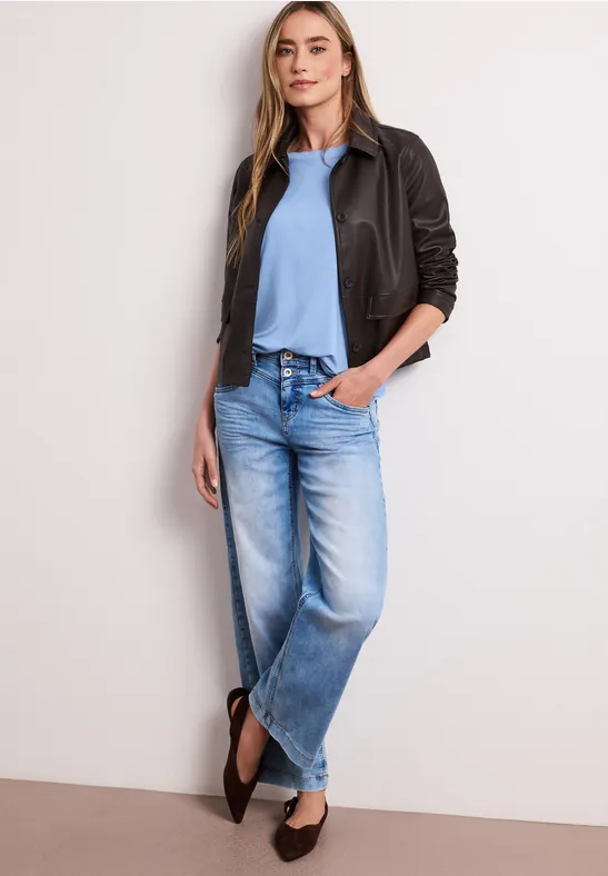 Shirt met ronde hals en decoratieve tape drift blue