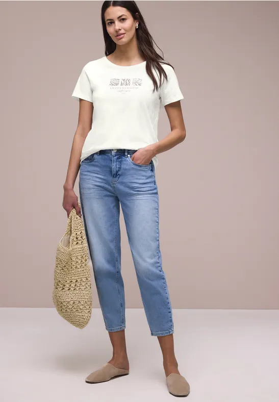 Basic T-Shirt mit Rundhals und Print off white