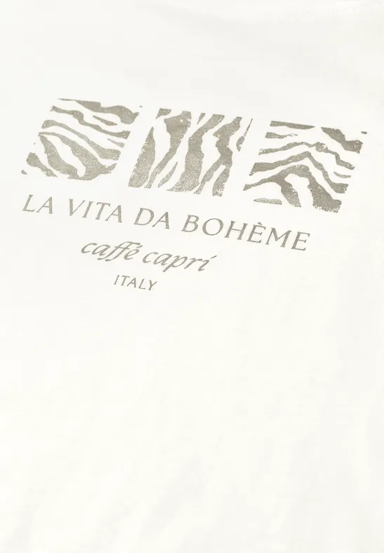 Basic T-Shirt mit Rundhals und Print off white