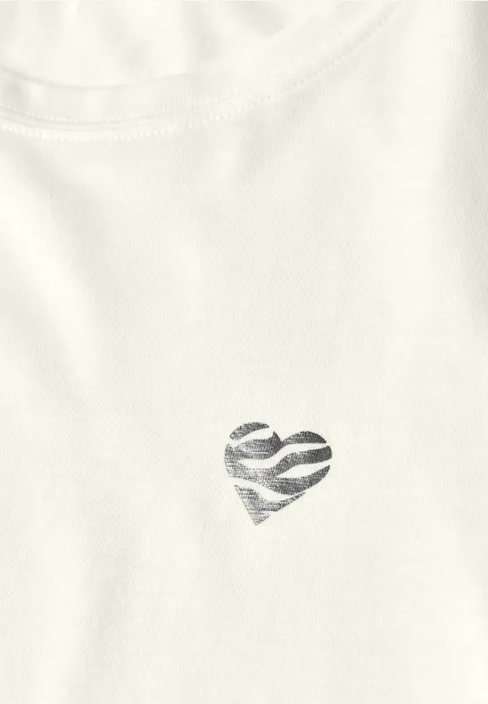 T-Shirt mit Rundhals und Herzdetail off white