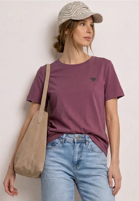 T-Shirt mit Rundhals und Herzdetail dark clouded blush