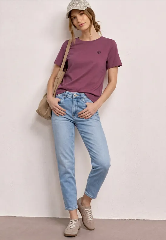 T-Shirt mit Rundhals und Herzdetail dark clouded blush