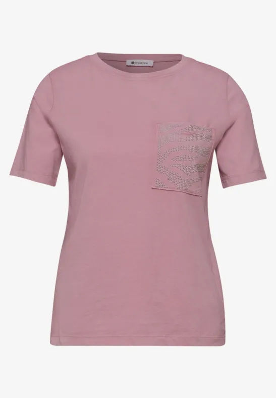 Shirt met ronde hals en edelstenen clouded blush
