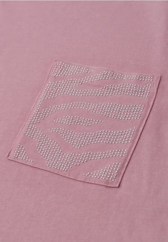 Shirt met ronde hals en edelstenen clouded blush