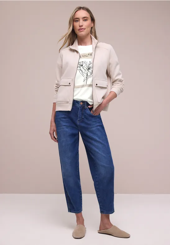 Kurzarmshirt mit Rundhals und Print off white