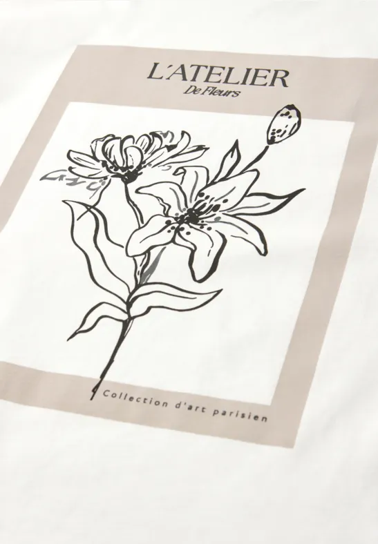 Kurzarmshirt mit Rundhals und Print off white