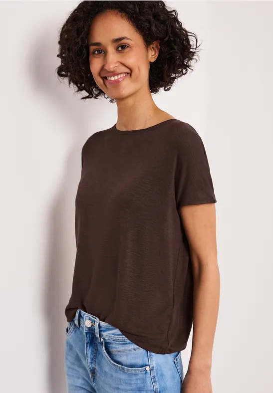 Kurzarm Shirt mit U-Boot-Ausschnitt espresso brown