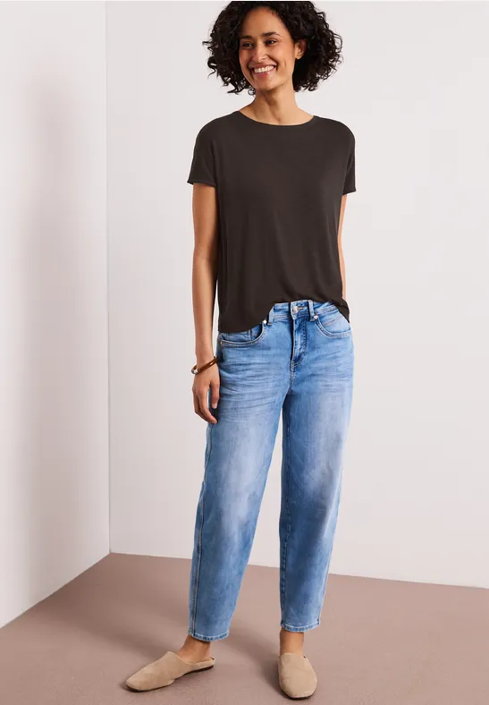 Kurzarm Shirt mit U-Boot-Ausschnitt espresso brown