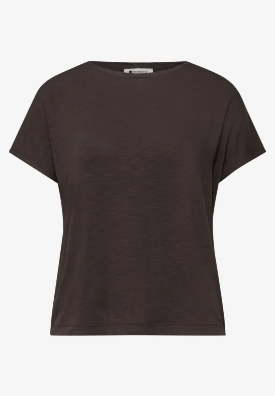Kurzarm Shirt mit U-Boot-Ausschnitt espresso brown