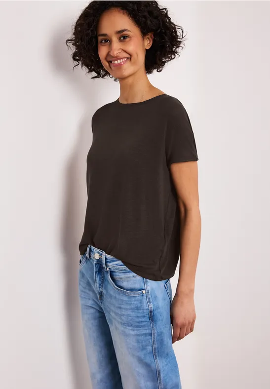 Kurzarm Shirt mit U-Boot-Ausschnitt espresso brown