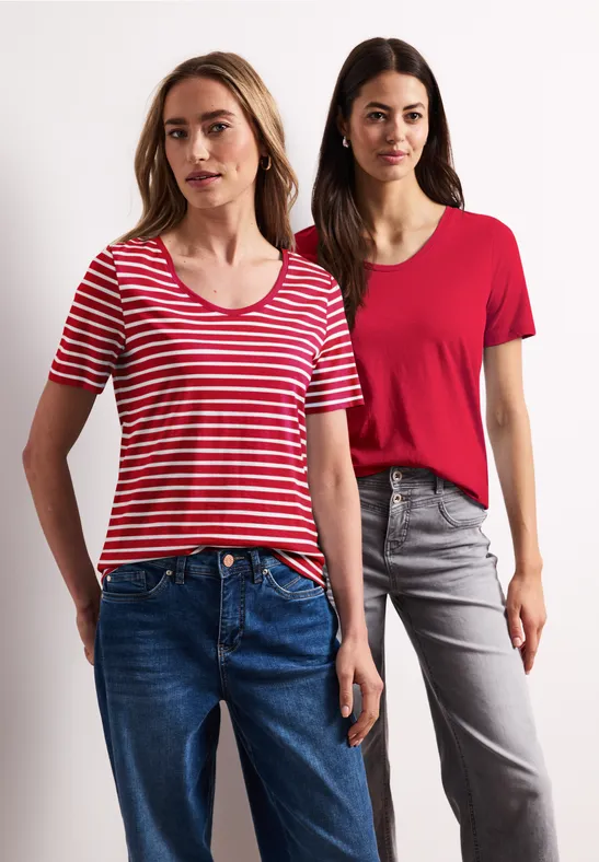 Shirt met ronde V-hals in een pak van 2 salsa red