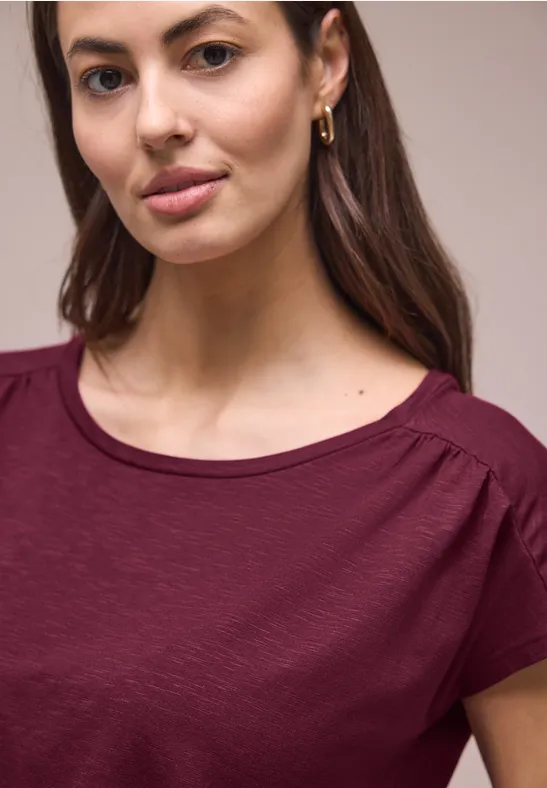 Shirt met ronde hals en rimpels truffle red