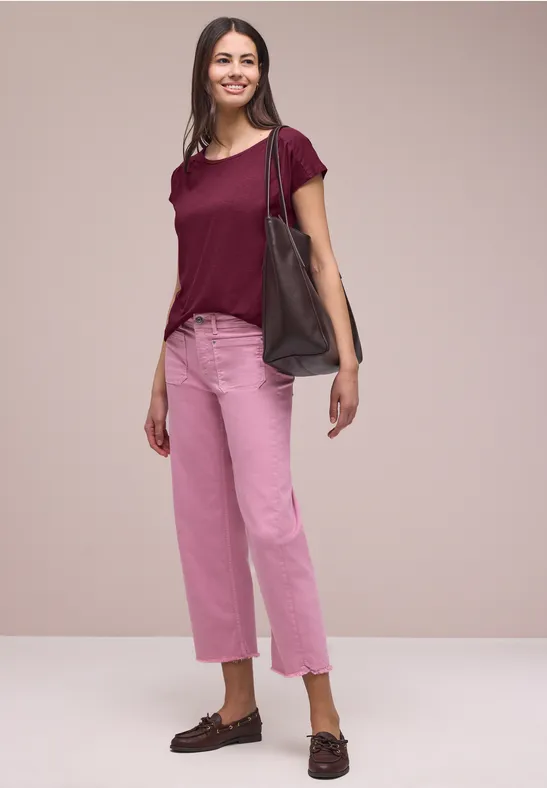 Shirt met ronde hals en rimpels truffle red