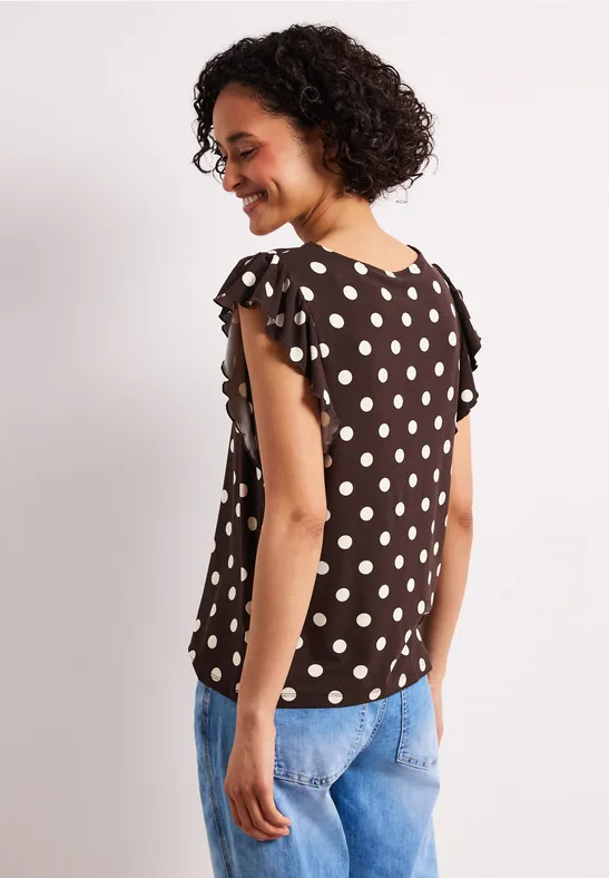 Shirt met V-hals en volantmouwen espresso brown