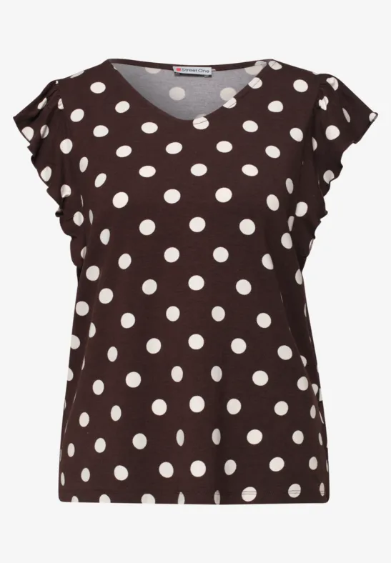 Shirt met V-hals en volantmouwen espresso brown