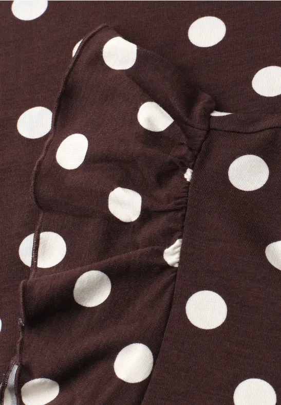 Shirt met V-hals en volantmouwen espresso brown