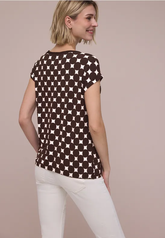 Shirt met boothals en print espresso brown