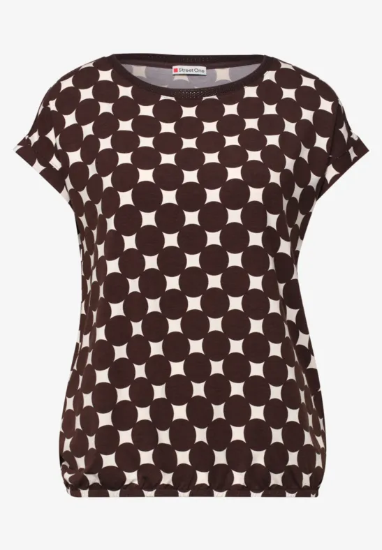 Shirt met boothals en print espresso brown