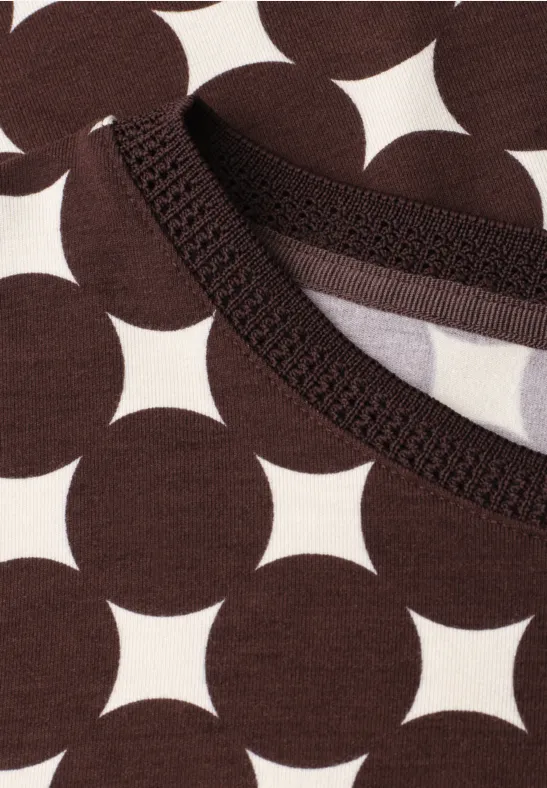 Shirt met boothals en print espresso brown