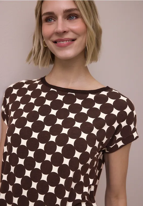 Shirt met boothals en print espresso brown