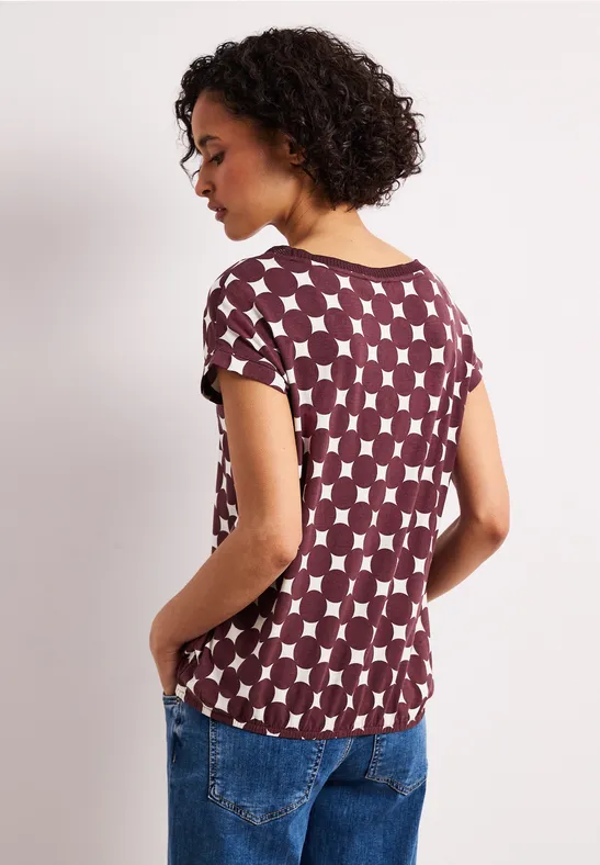 Shirt met boothals en print rustic rouge