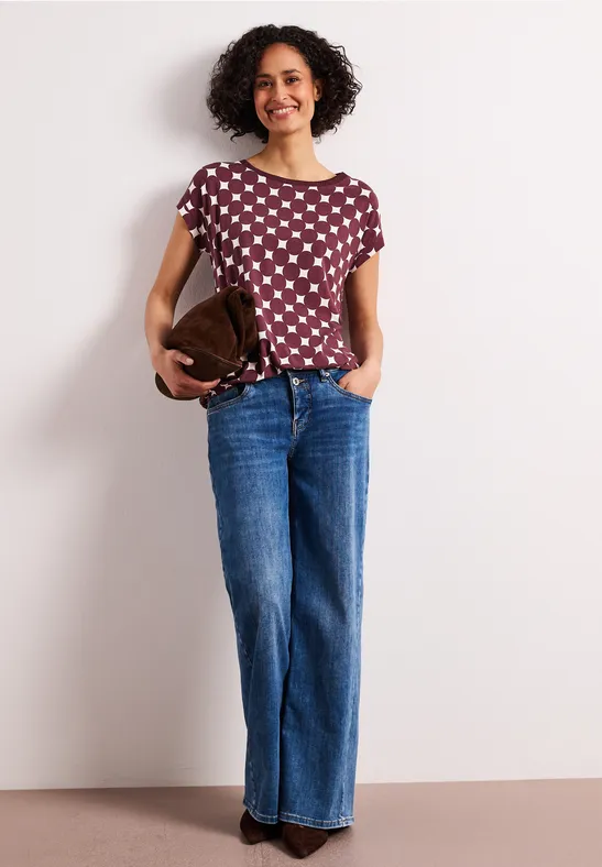 Shirt met boothals en print rustic rouge