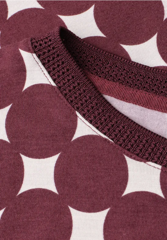 Shirt met boothals en print rustic rouge