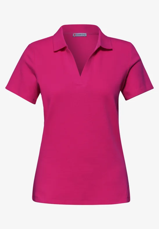 Polo femme rose vif à col en V et manches courtes