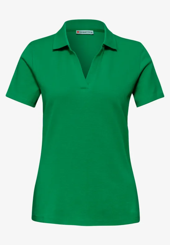 Polo vert femme à manches courtes et encolure en V