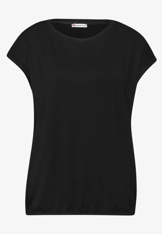 Schwarzes Damen-T-Shirt mit kurzen Ärmeln und rundem Halsausschnitt