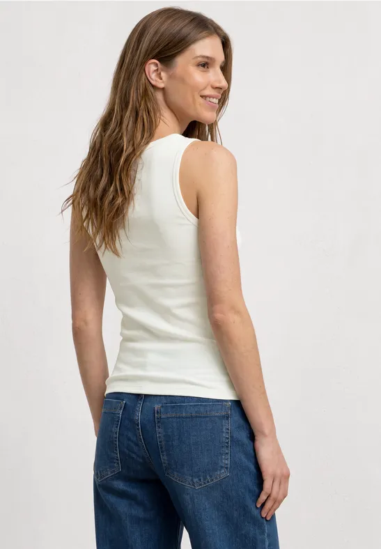 Top in Rippstruktur mit V-Neck off white